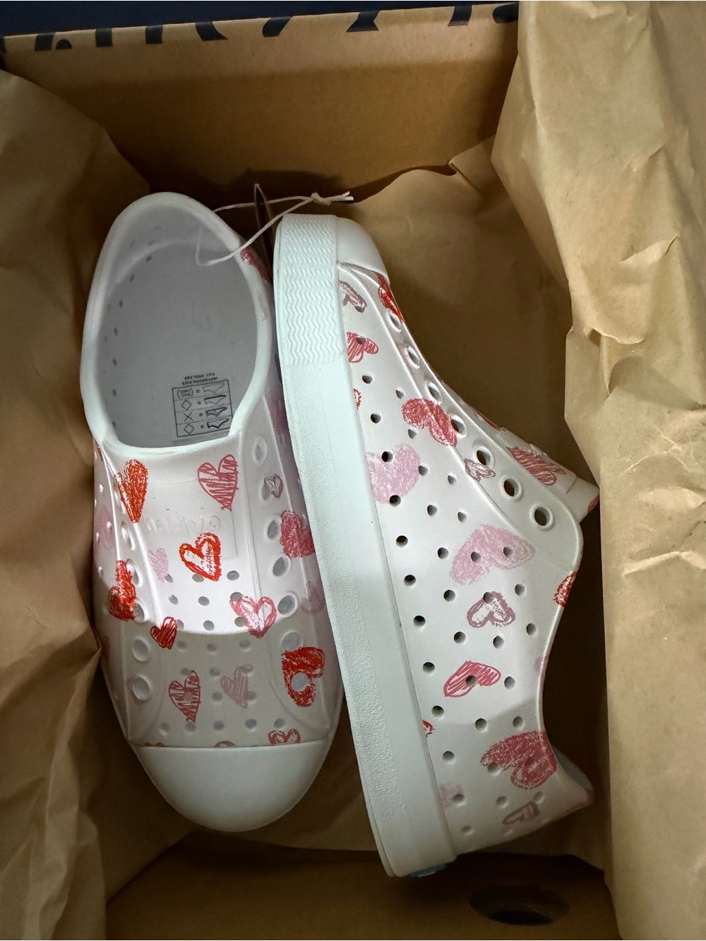Native Shoes Kids Slip-On Sneakers - White with Pink & Red Hearts